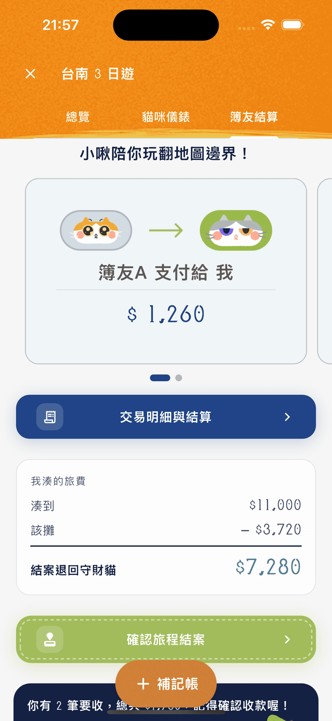 旅遊結算A-B